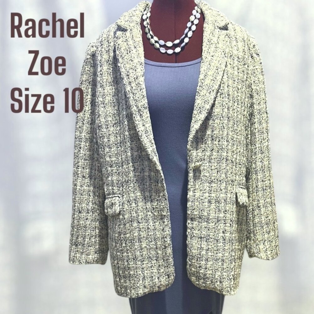 Rachel Zoe Cream and Black Tweed Blazer Jacket
